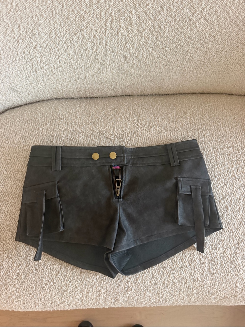 Edikted Charcoal Gray Suede Cargo Shorts